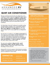 Quiet Air Conditioner for Motorhome Spec Sheet